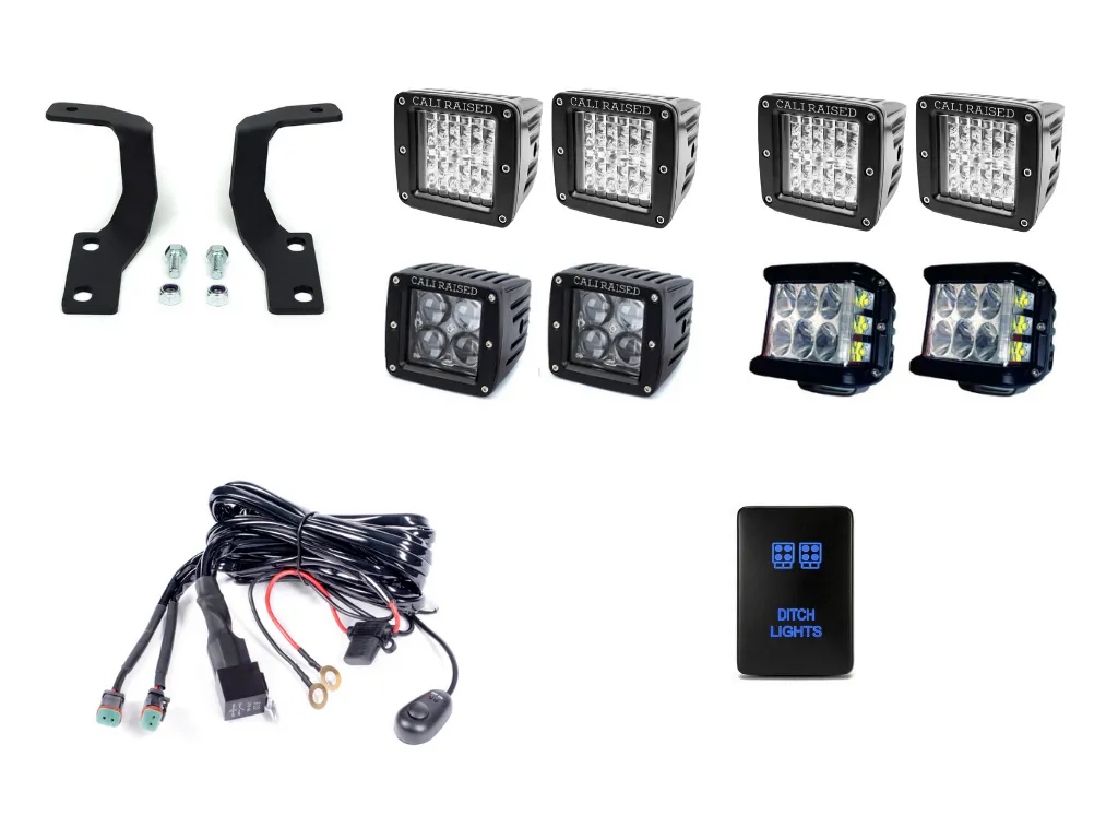2010-2023 TOYOTA 4RUNNER LOW PROFILE LED DITCH LIGHT BRACKETS KIT BY CALI RAISED LED