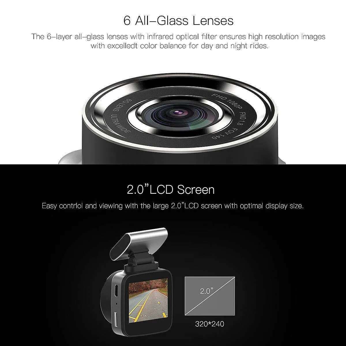 2.0" Screen Mini Car DVR Camera Full HD 1080P 160 Degree Lens