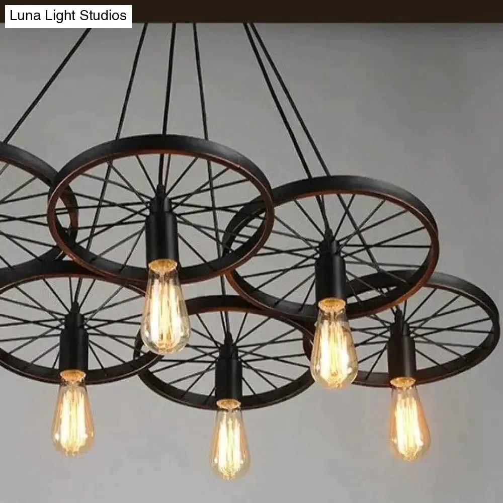 Antique Wheel Chandelier Creative Personality Retro Restaurant Bar Wrought Iron Chandelier