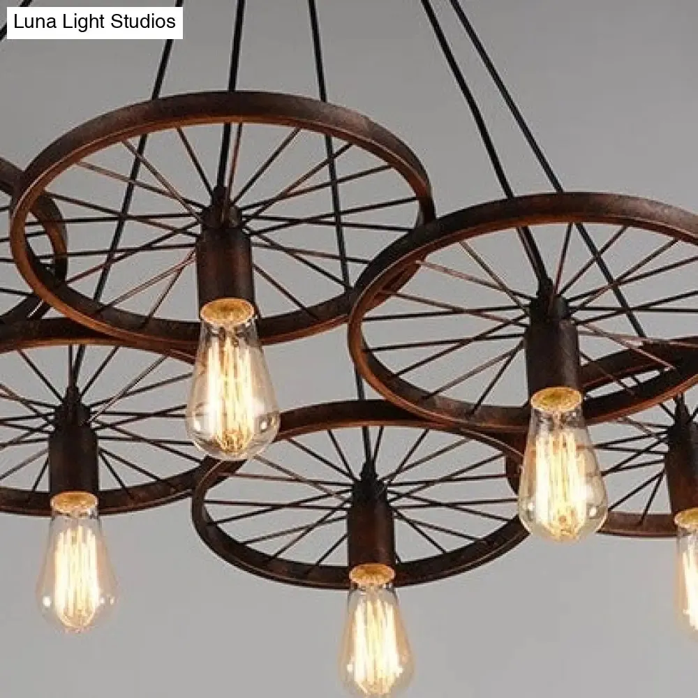 Antique Wheel Chandelier Creative Personality Retro Restaurant Bar Wrought Iron Chandelier