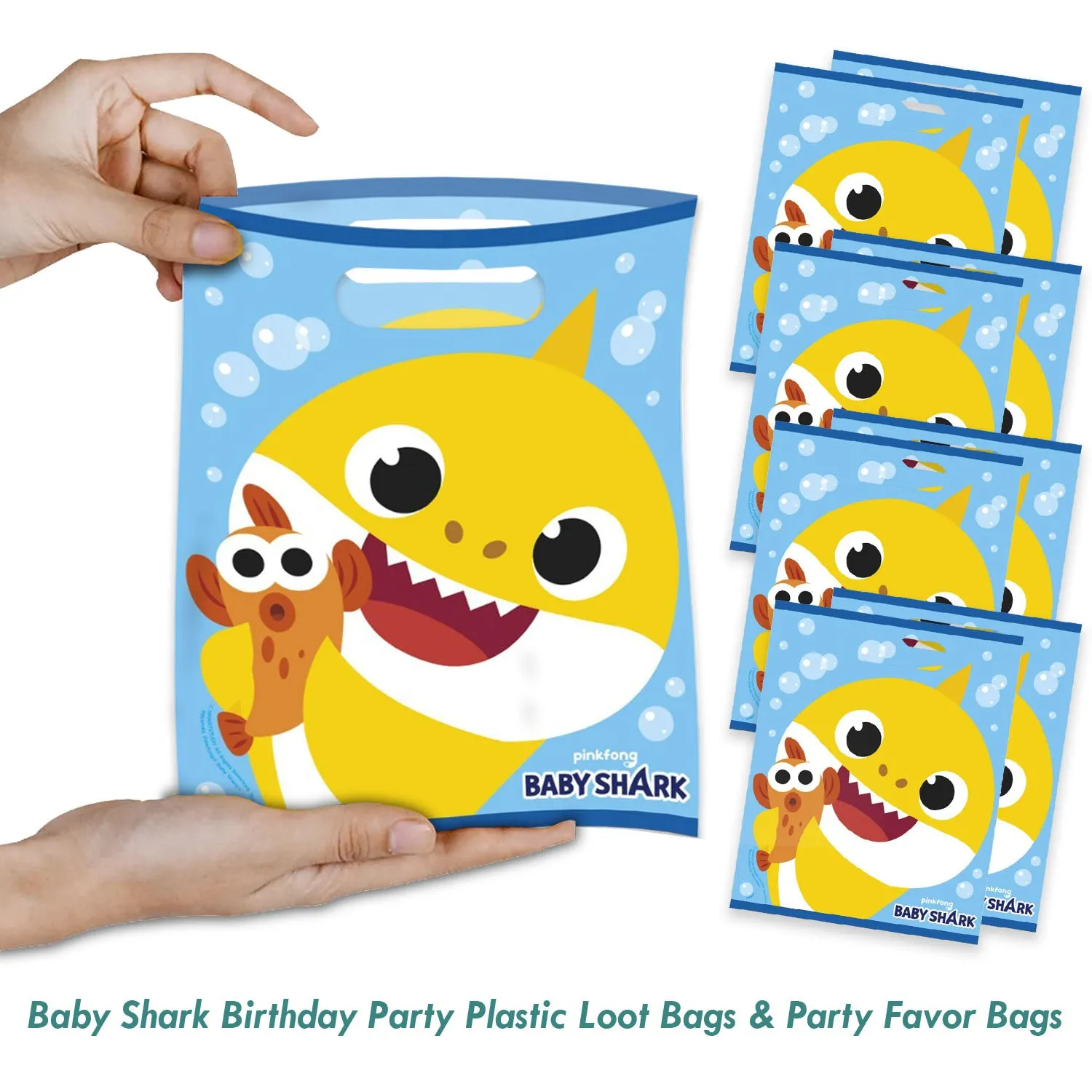 Baby Shark Birthday Party Plastic Loot Bags & Party Favor Bags, 11 Inch Size, 16 Count