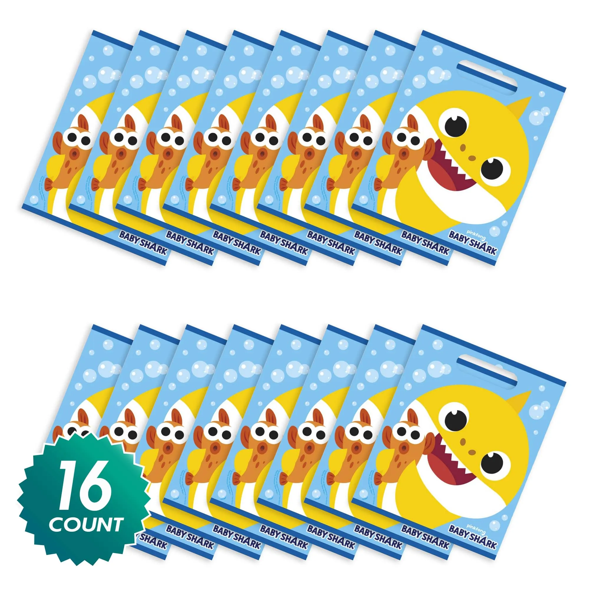 Baby Shark Birthday Party Plastic Loot Bags & Party Favor Bags, 11 Inch Size, 16 Count