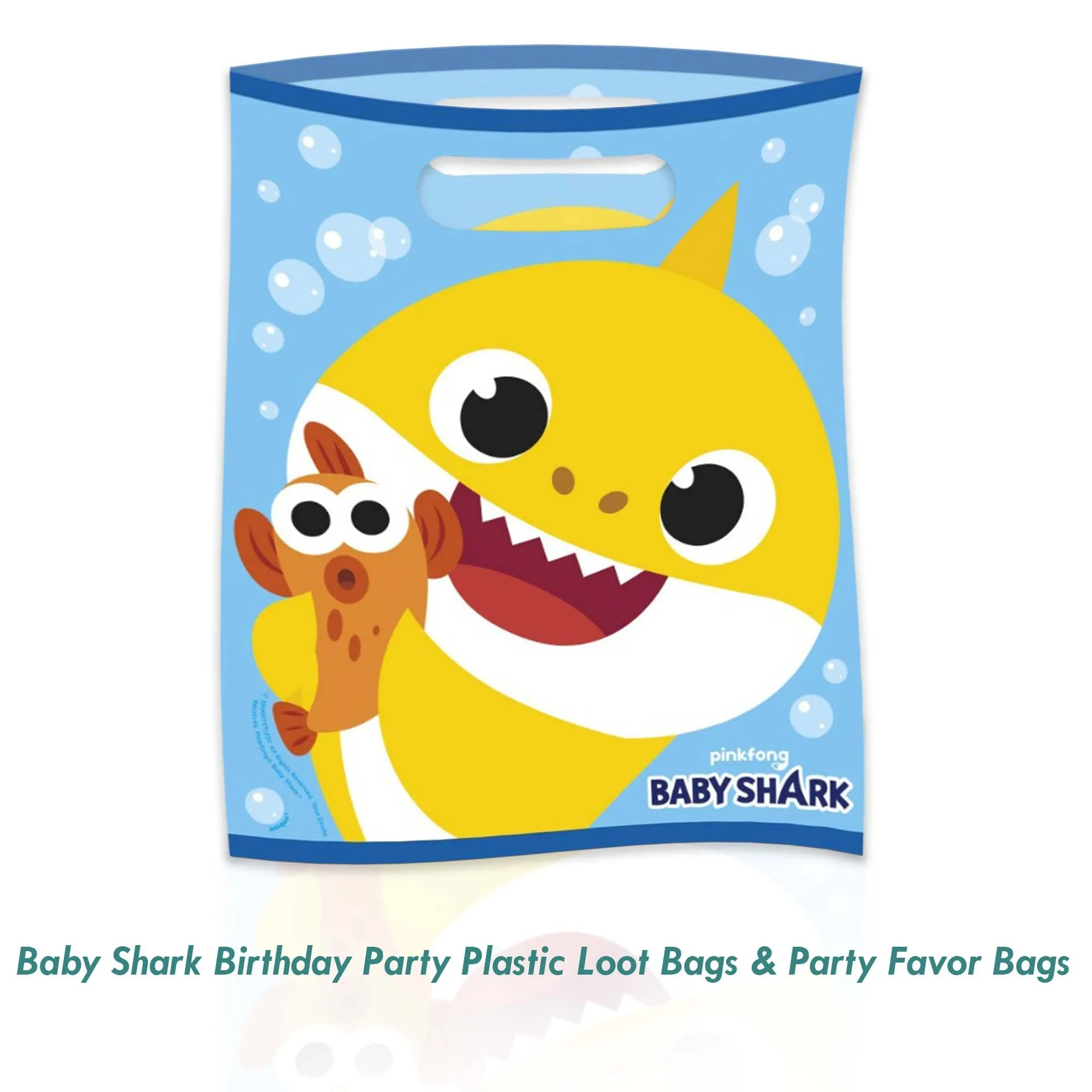 Baby Shark Birthday Party Plastic Loot Bags & Party Favor Bags, 11 Inch Size, 16 Count