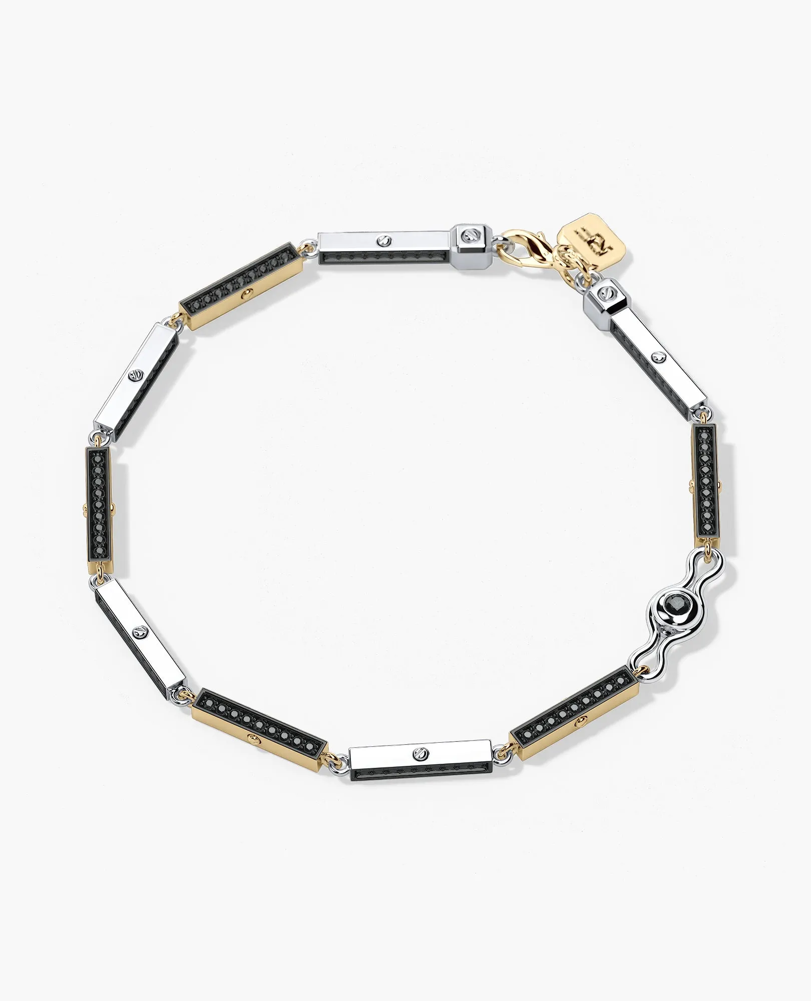 BAR CHAIN Two-Tone Bracelet with Black Diamonds