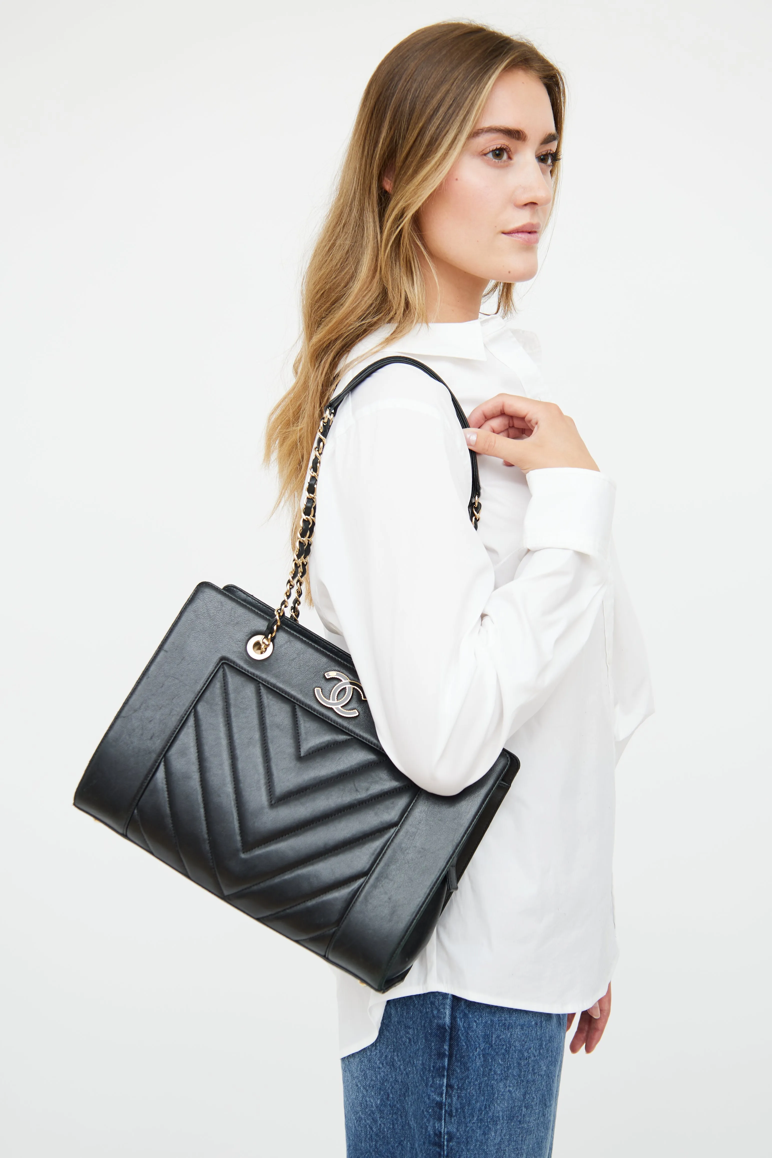 Black Chevron Mademoiselle Shopping Tote