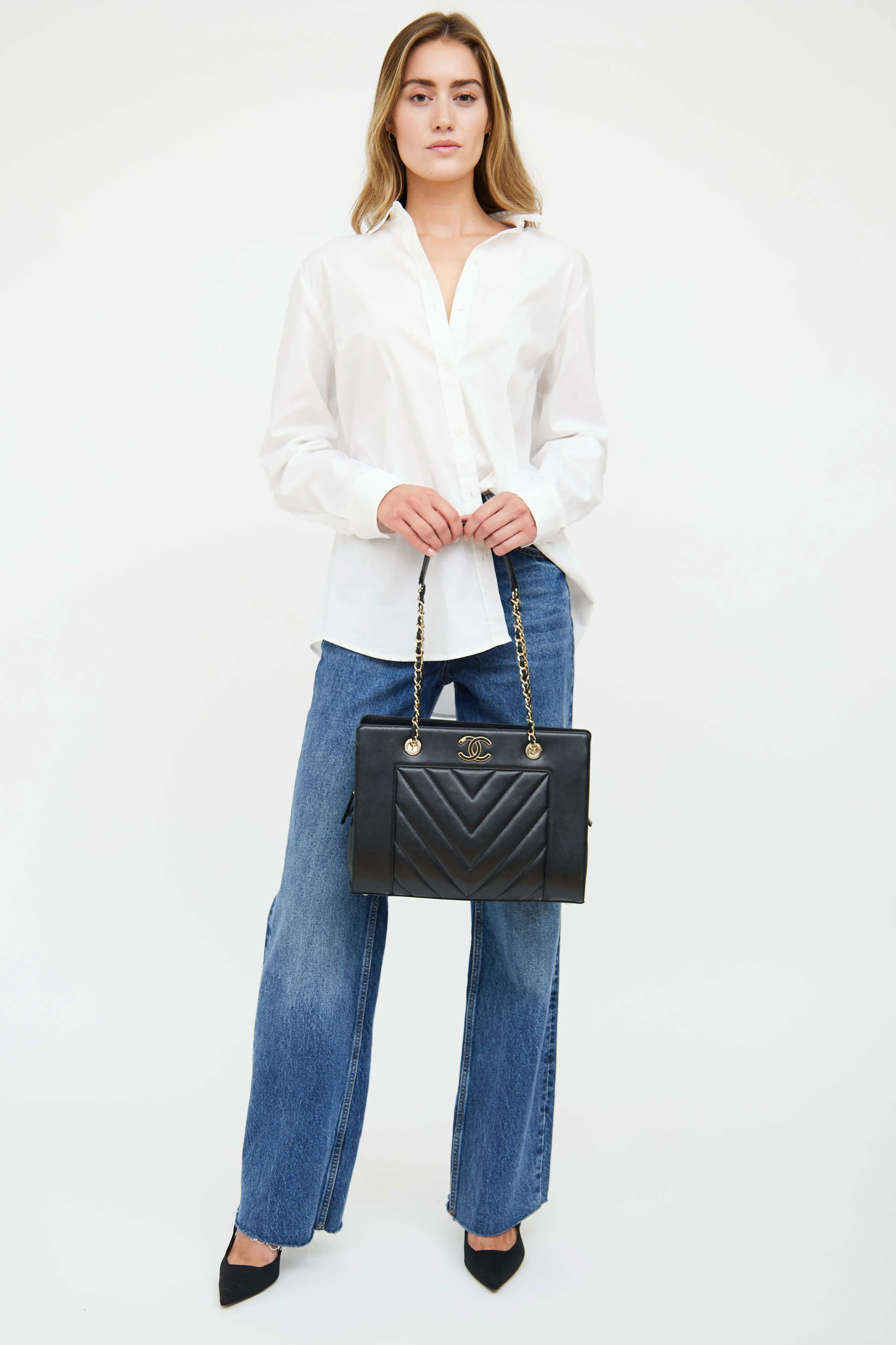 Black Chevron Mademoiselle Shopping Tote