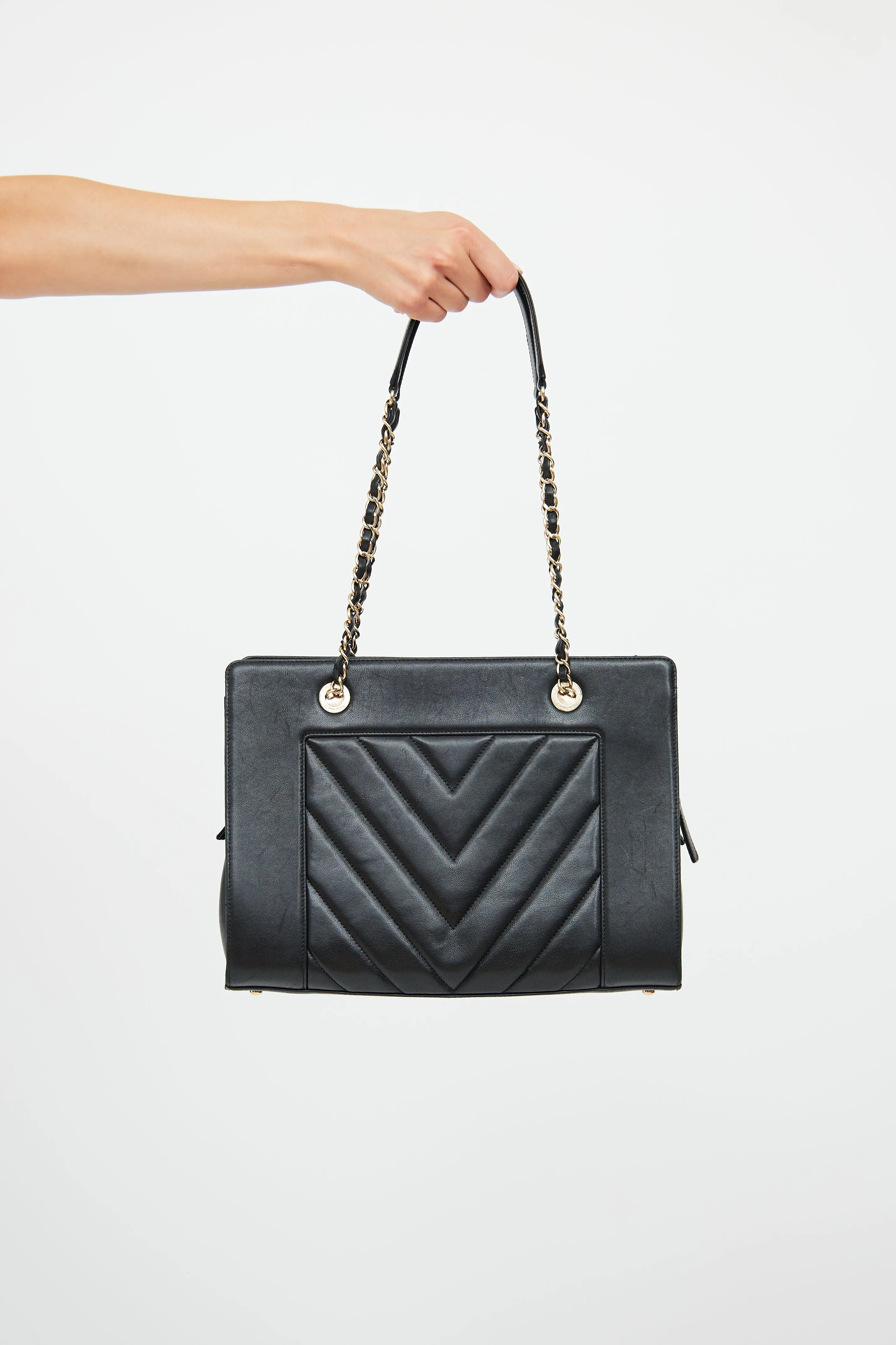 Black Chevron Mademoiselle Shopping Tote