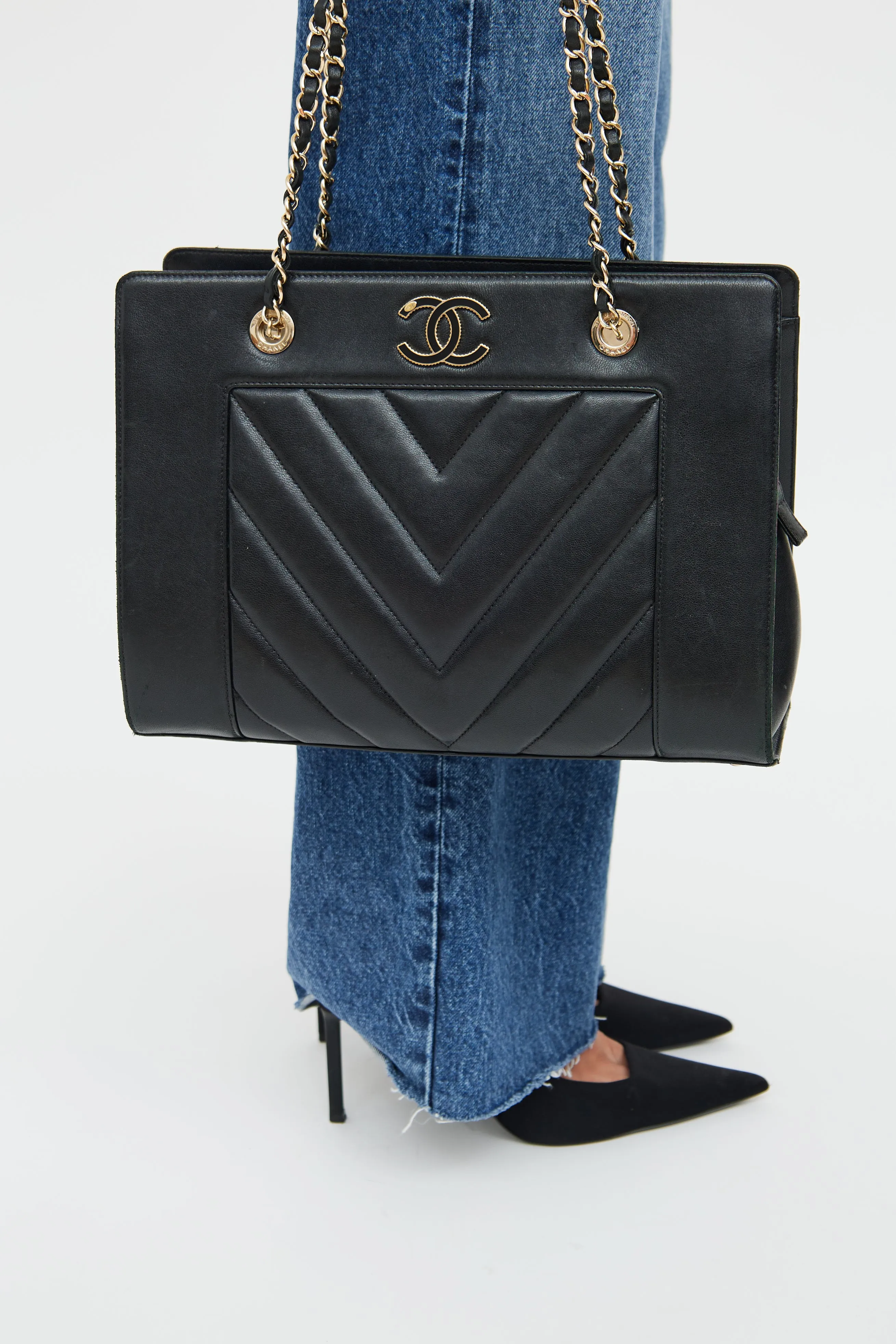 Black Chevron Mademoiselle Shopping Tote