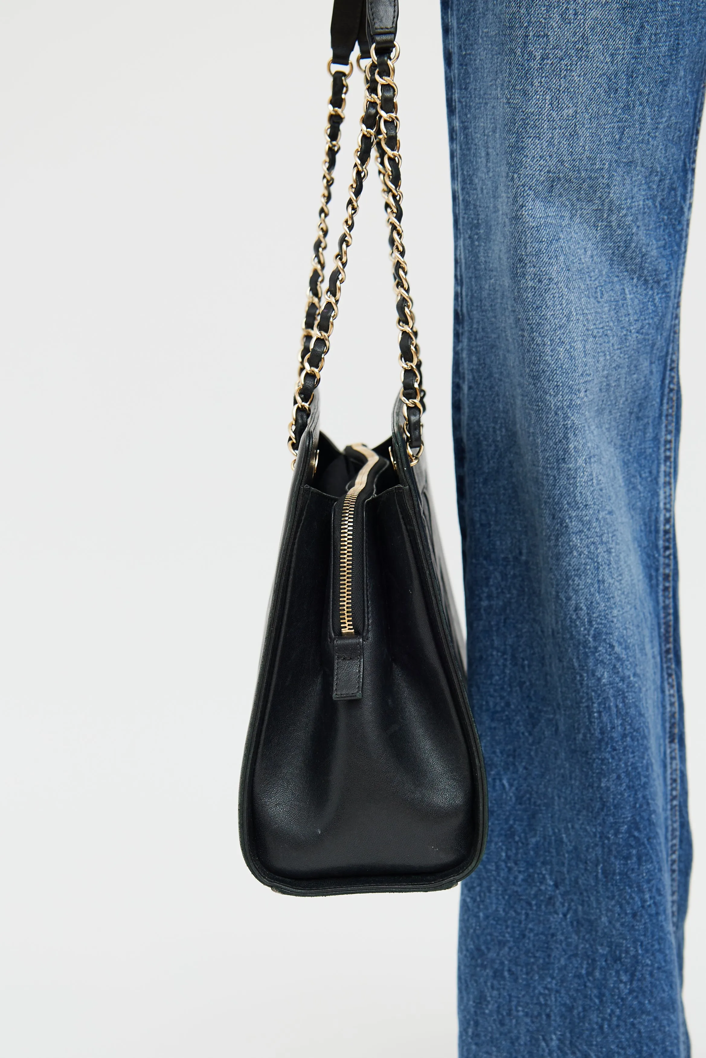 Black Chevron Mademoiselle Shopping Tote