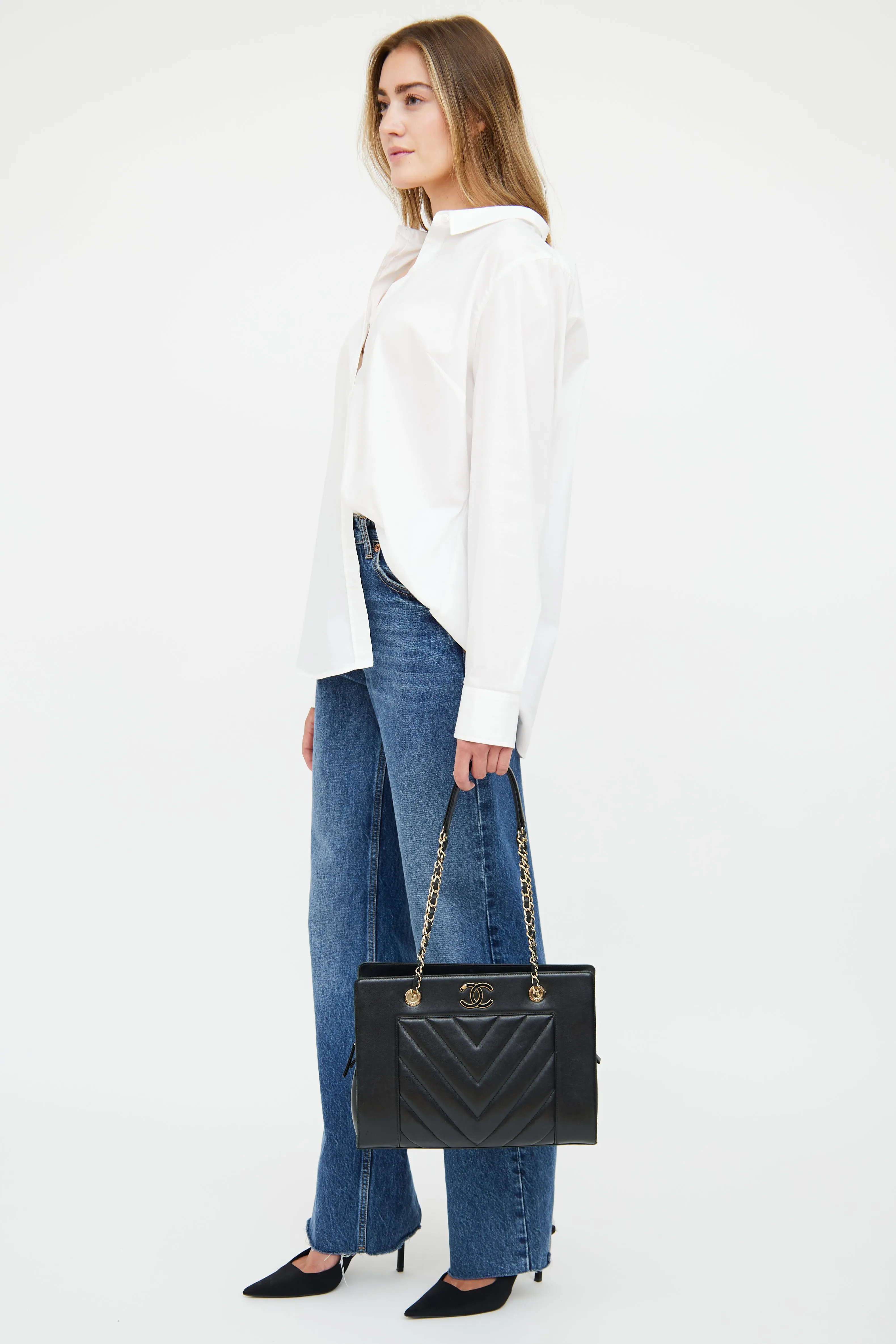 Black Chevron Mademoiselle Shopping Tote