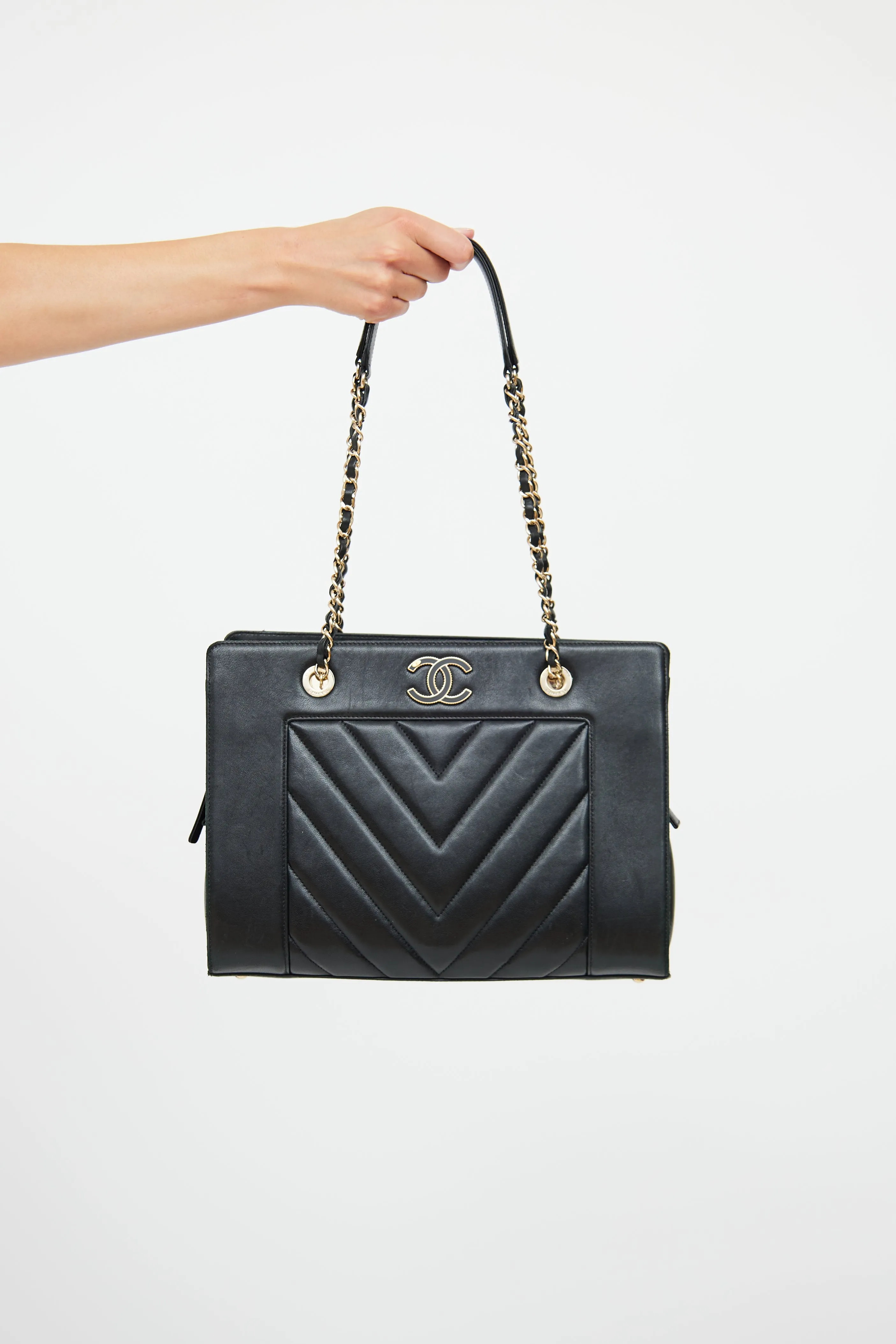 Black Chevron Mademoiselle Shopping Tote