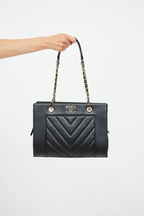 Black Chevron Mademoiselle Shopping Tote