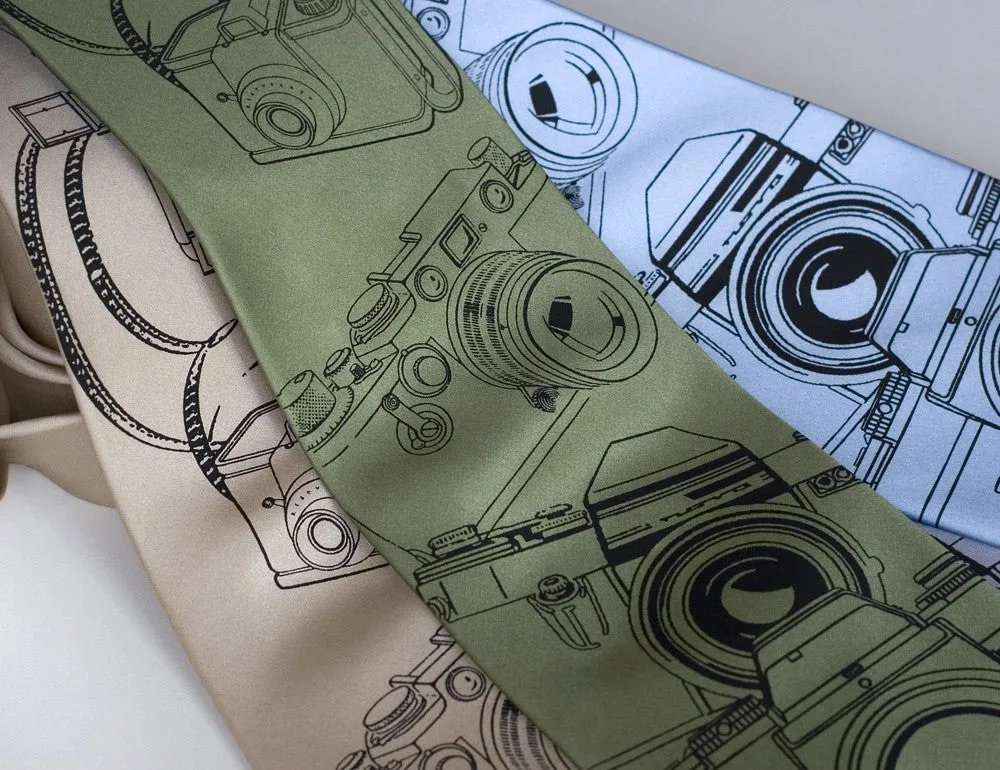 Camera Print Silk Necktie. Photographer's tie.