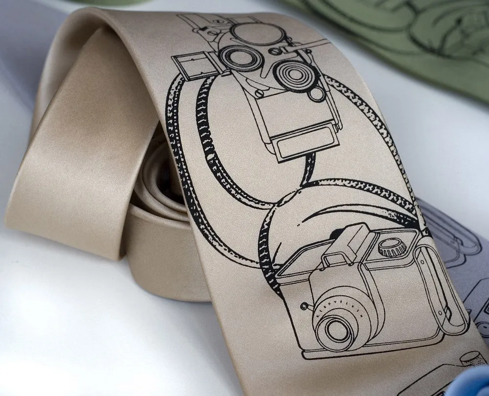 Camera Print Silk Necktie. Photographer's tie.
