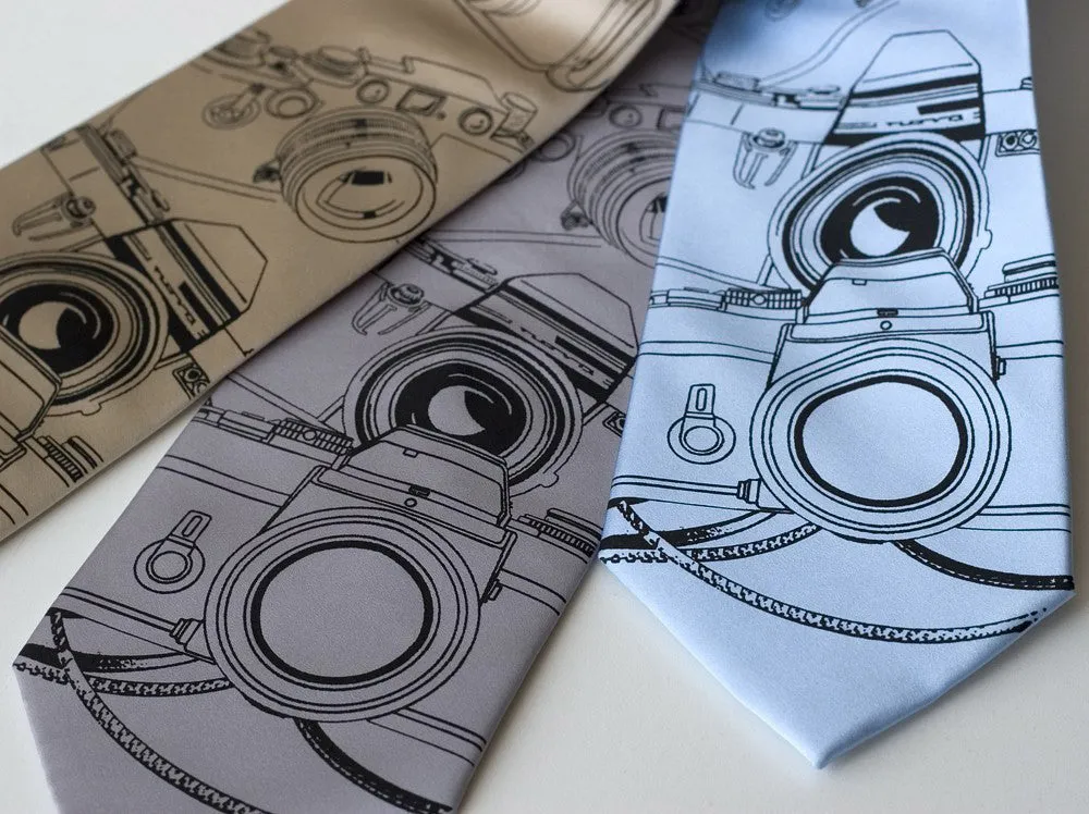 Camera Print Silk Necktie. Photographer's tie.