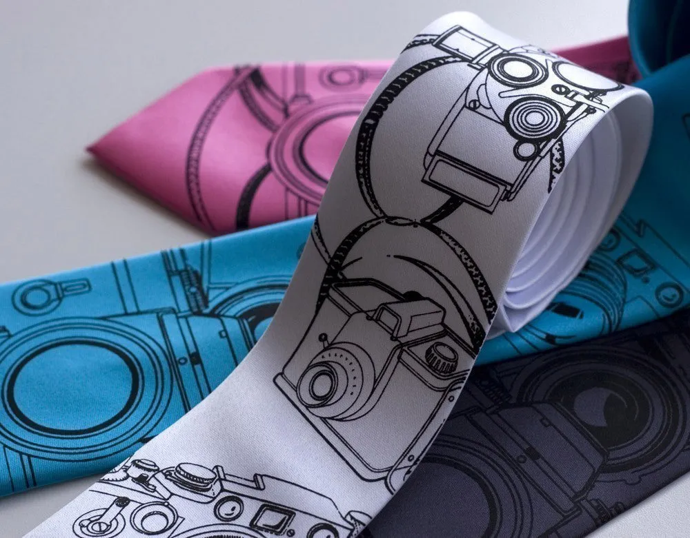 Camera Print Silk Necktie. Photographer's tie.