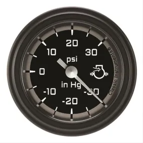 Classic Instruments AutoCross Boost/Vacuum Gauge - 30 in HG-30 psi - 2-1/8 in Diameter - Low Step Black Bezel - Black/Gray Face