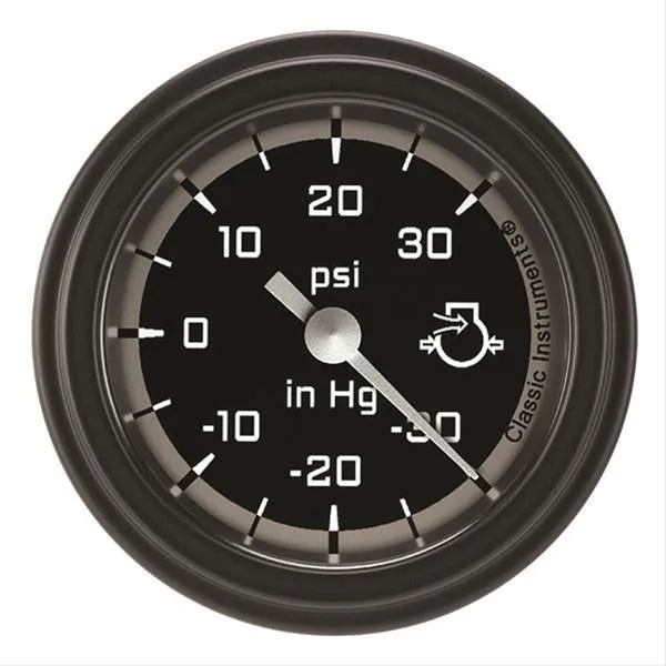 Classic Instruments AutoCross Boost/Vacuum Gauge - 30 in HG-30 psi - 2-1/8 in Diameter - Low Step Black Bezel - Black/Gray Face