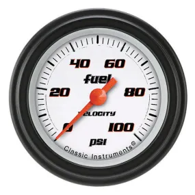 Classic Instruments Velocity Fuel Pressure Gauge - 0-100 psi - Full Sweep - 2-1/8 in Diameter - Black Bezel - White Face