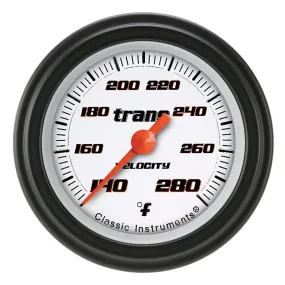 Classic Instruments Velocity Transmission Temp Gauge - 140-280 Degrees F - Full Sweep - 2-1/8 in Diameter - Black Bezel - White Face