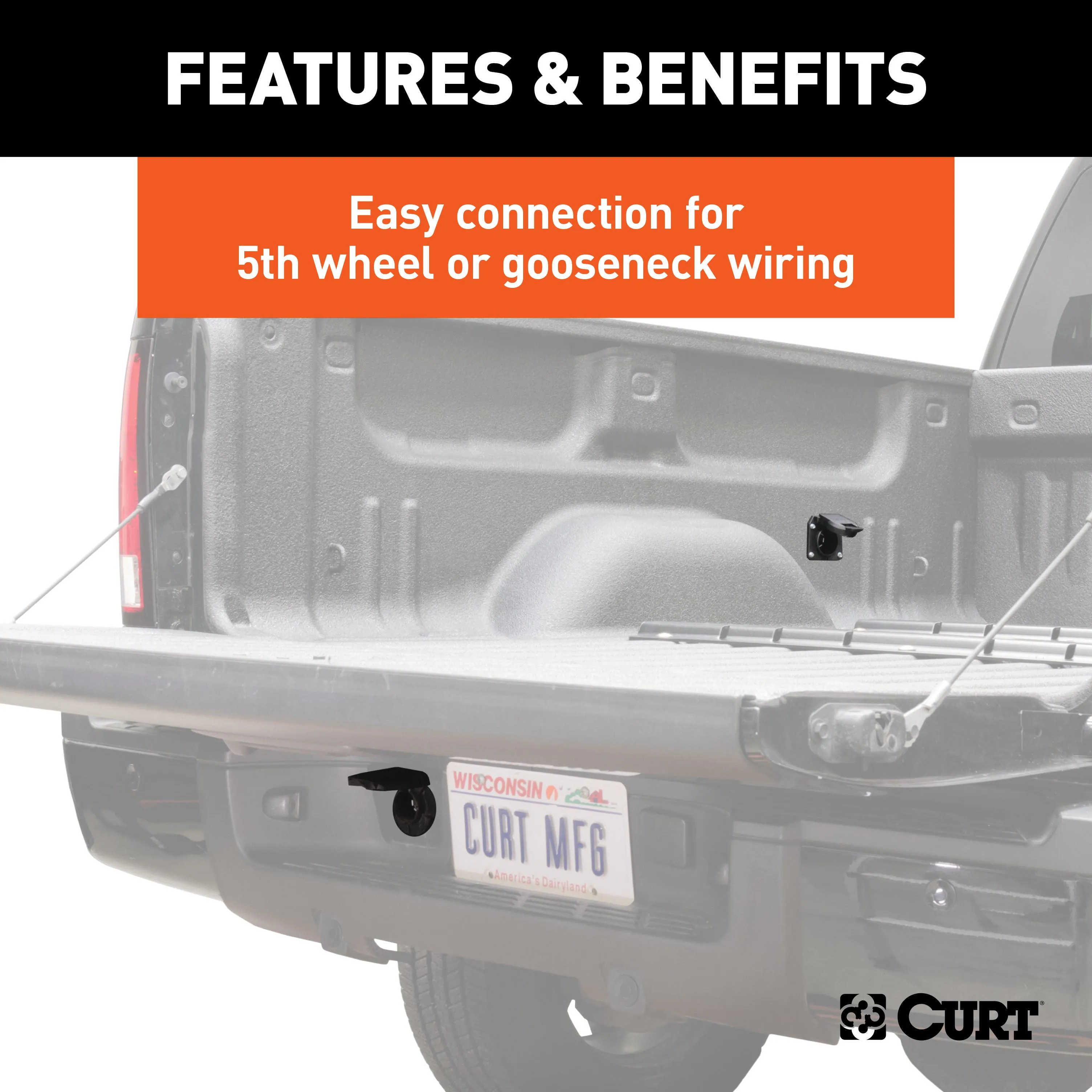 CURT 56000 10ft. Custom Wiring Extension Harness (Adds 7-Way RV Blade to Truck Bed)