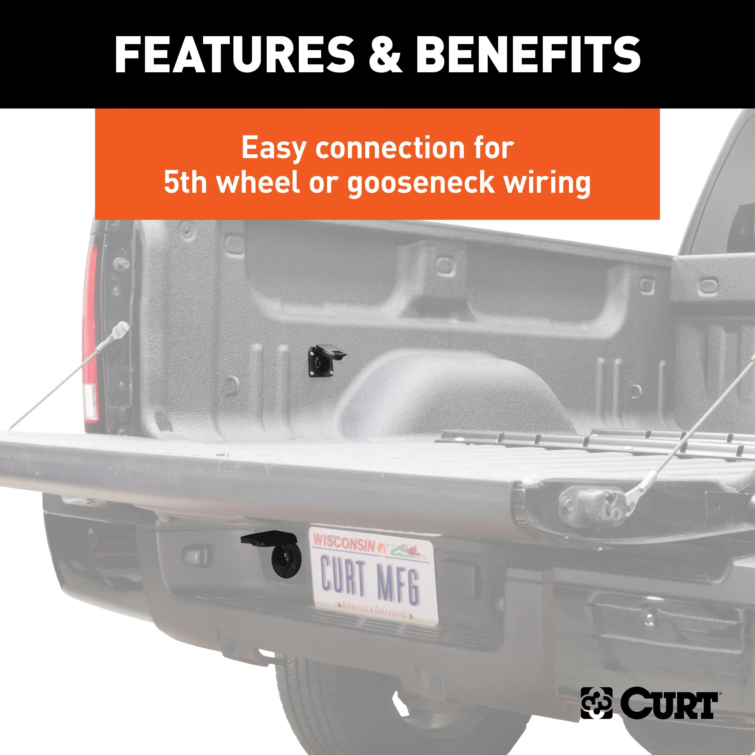 CURT 56071 7ft. Custom Wiring Extension Harness (Adds 7-Way RV Blade to Truck Bed)
