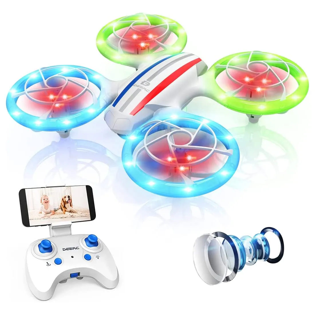 D23 DEERC Drones for Kids Beginners, LED RC Mini Drone with Altitude Hold, Headless Mode, Quadcopter with 720P HD FPV WiFi Camera, Propeller Full Protect, Easy to use Kids Gifts Toys for Boys, Girls