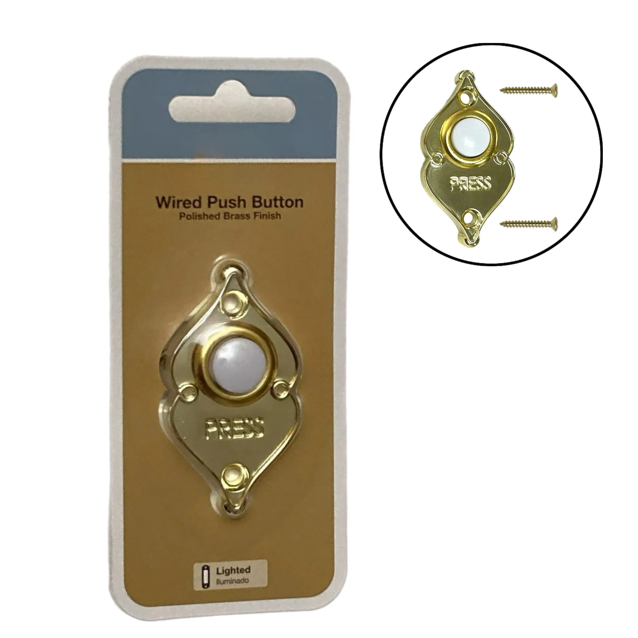 Doorbell Push Button Gold Finish LED Lighted Heavy Duty Metal Wired Button Wall Mounted Doorbell Home Front Door Garage Office Press Button Replace Old Doorbell Push Button Easily (Gold Finish 1 PK)