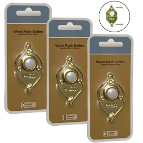 Doorbell Push Button Gold Finish LED Lighted Heavy Duty Metal Wired Button Wall Mounted Doorbell Home Front Door Garage Office Press Button Replace Old Doorbell Push Button Easily (Gold Finish 3 PK)