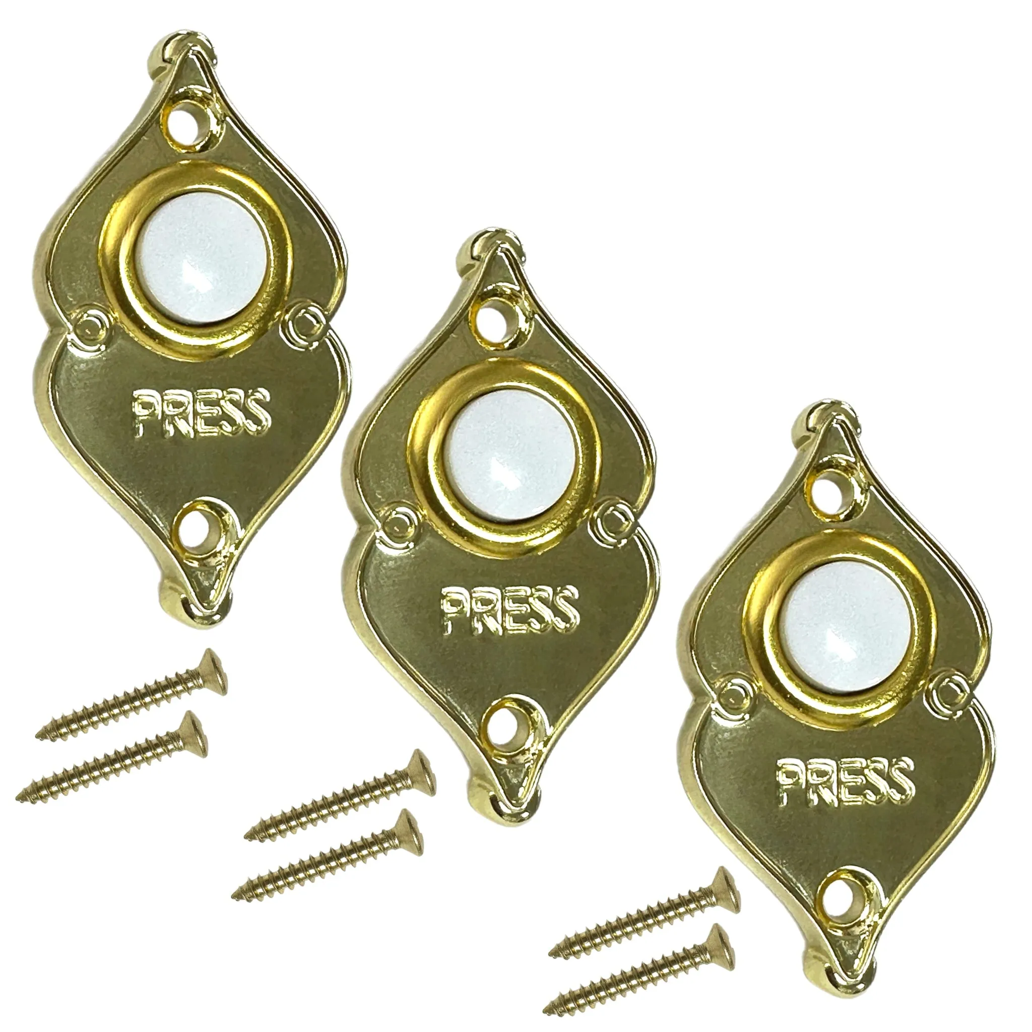 Doorbell Push Button Gold Finish LED Lighted Heavy Duty Metal Wired Button Wall Mounted Doorbell Home Front Door Garage Office Press Button Replace Old Doorbell Push Button Easily (Gold Finish 3 PK)