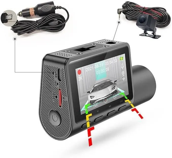 Dual Front Rear Dash Cam 2K QHD  1080p 2" Display 140 Wide Angle