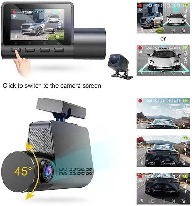 Dual Front Rear Dash Cam 2K QHD  1080p 2" Display 140 Wide Angle