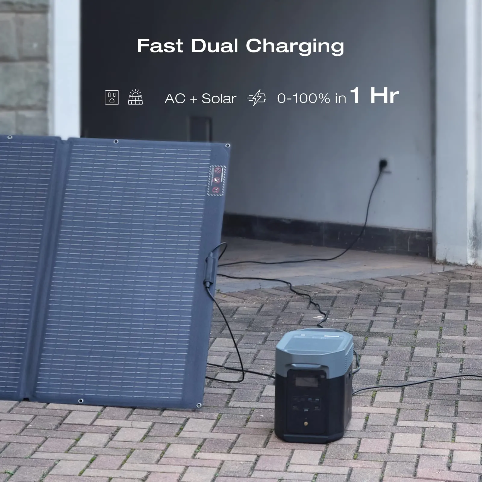 EF ECOFLOW Solar Generator DELTA 2 Max 2048Wh with 2x220W Solar Panel, LFP Battery Portable Power Station, Up to 3400W AC Output, AC   Solar Fast Dual Charging Full Charge in 1 Hr For Camping RV