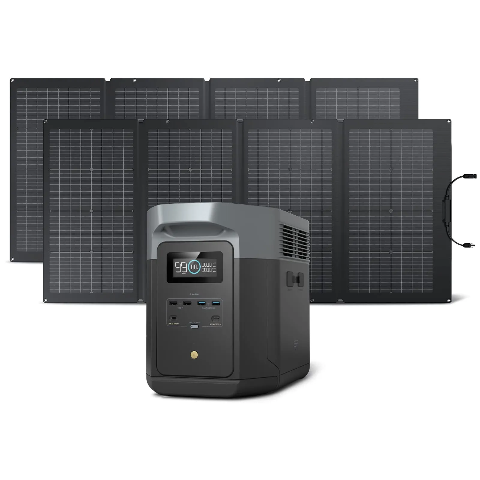 EF ECOFLOW Solar Generator DELTA 2 Max 2048Wh with 2x220W Solar Panel, LFP Battery Portable Power Station, Up to 3400W AC Output, AC   Solar Fast Dual Charging Full Charge in 1 Hr For Camping RV
