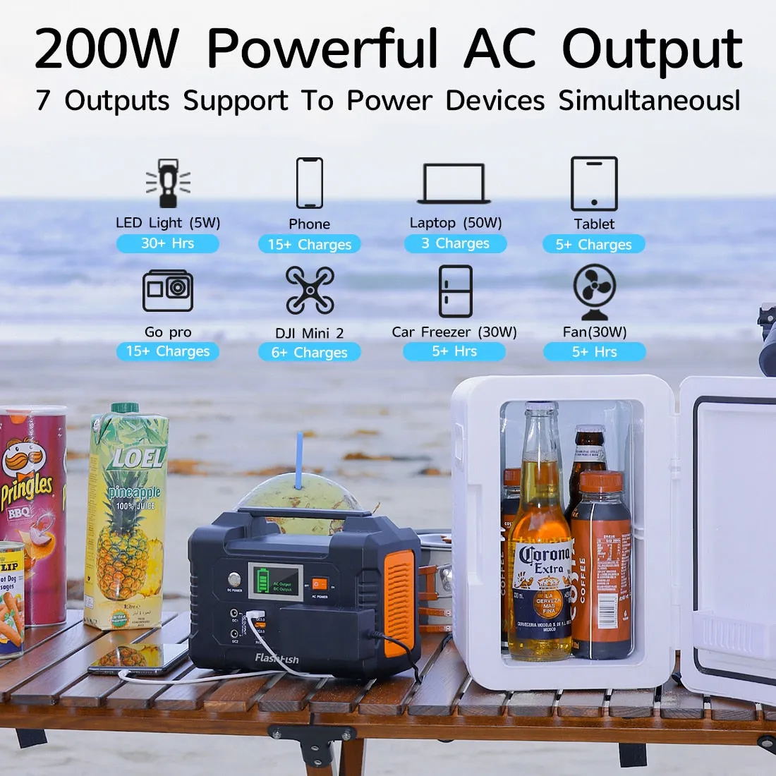 FF Flashfish E200 Rechargeable Portable Power Station 200W 151Wh Solar Generator with Solar Panel 50W Battery Complete Kit Set