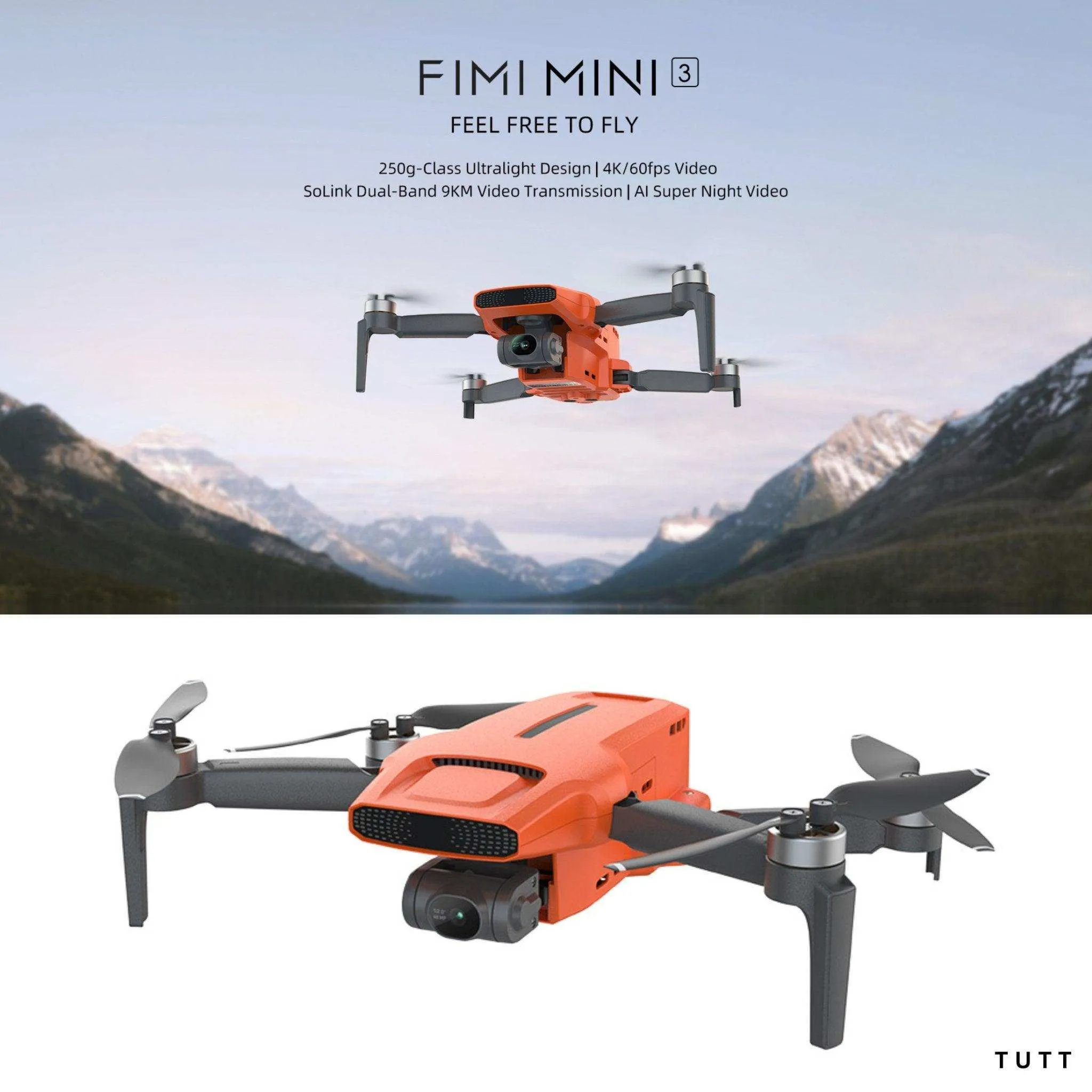 FIMI X8 MINI 3 Professional GPS Mini Drone | 9KM FPV With 4K 48MP 60fps 1/2″ CMOS Camera 3-axis Mechanical Gimbal 32mins | Under 250g | Two Batteries 128GB SanDisk Pro | TUTT