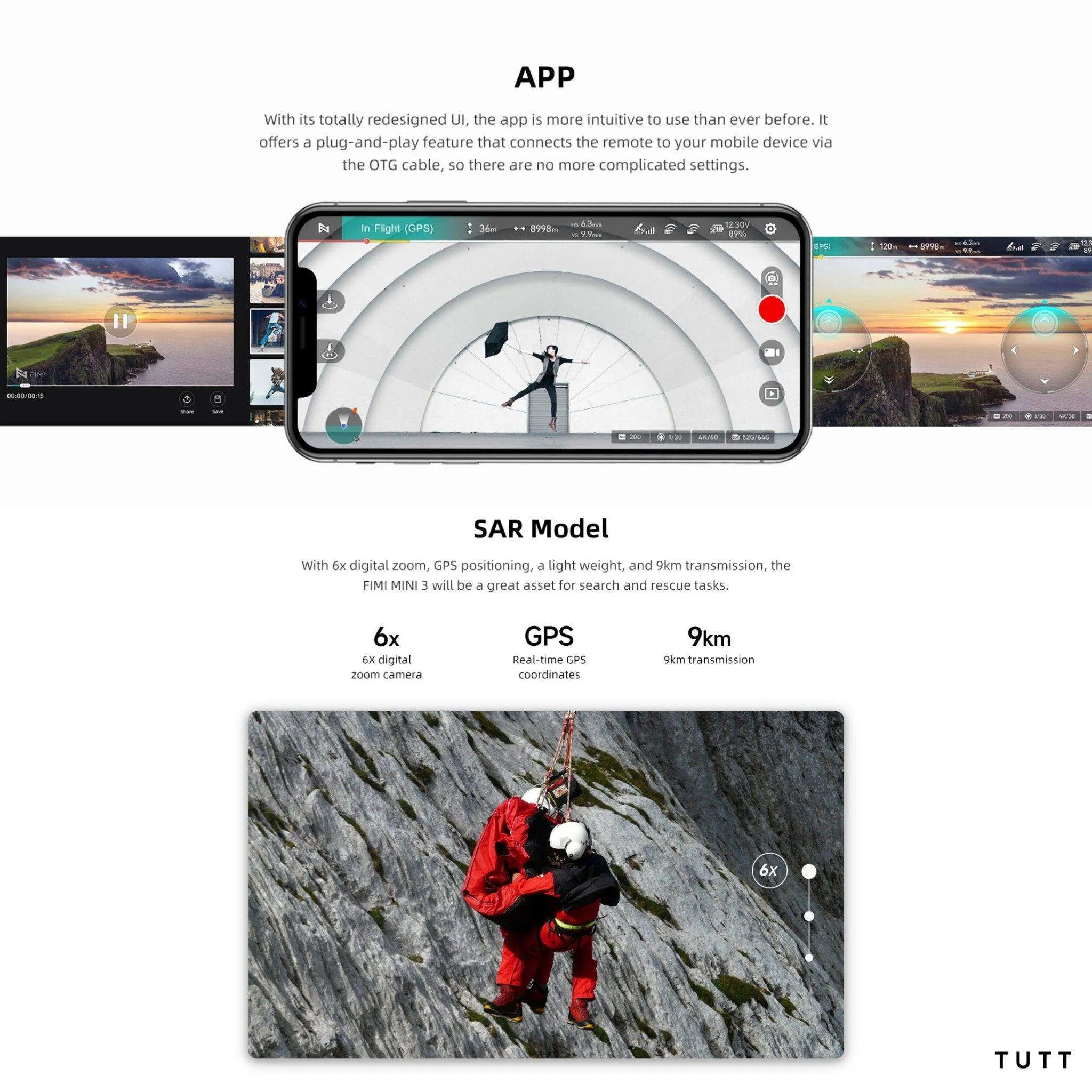 FIMI X8 MINI 3 Professional GPS Mini Drone | 9KM FPV With 4K 48MP 60fps 1/2″ CMOS Camera 3-axis Mechanical Gimbal 32mins | Under 250g | Two Batteries 128GB SanDisk Pro | TUTT