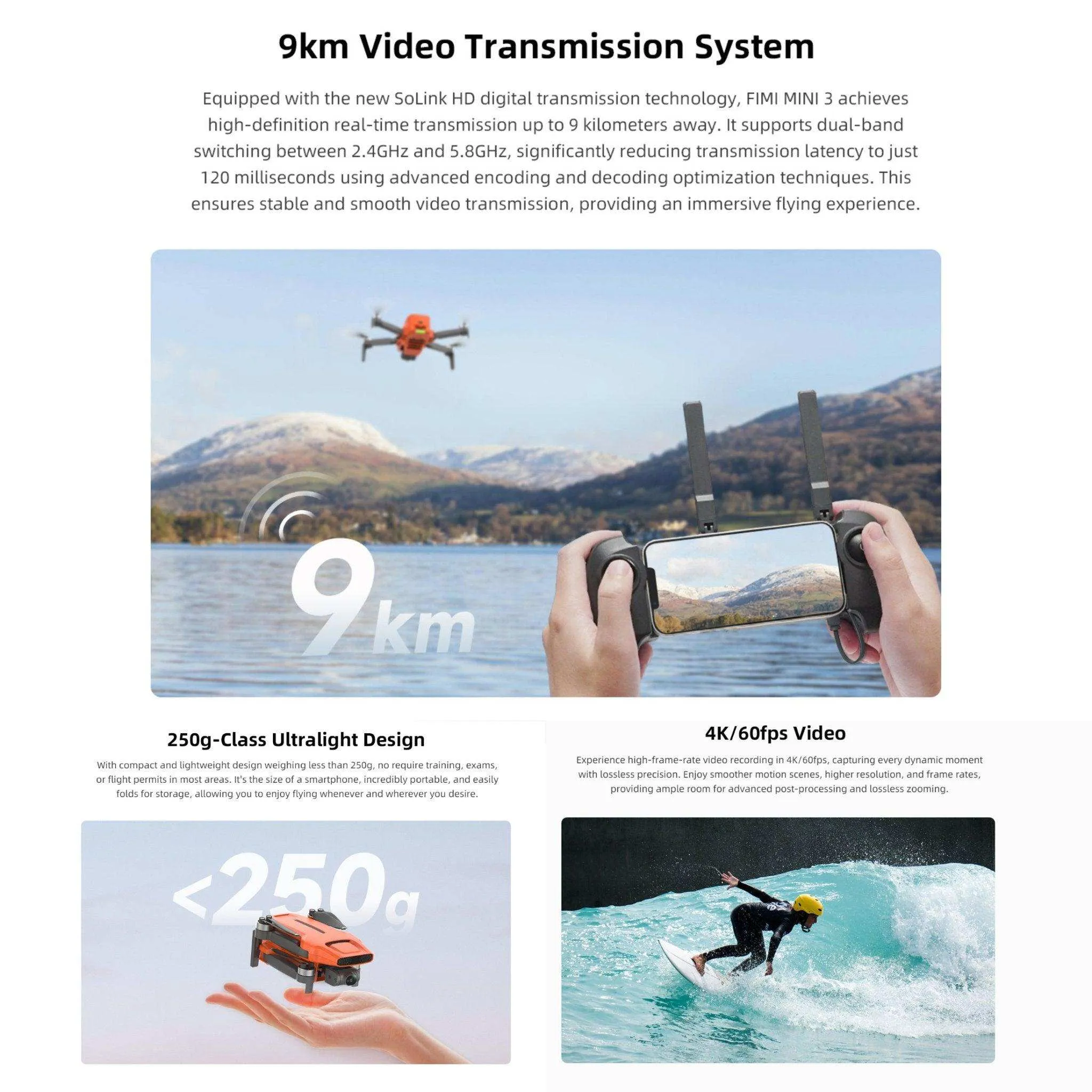 FIMI X8 MINI 3 Professional GPS Mini Drone | 9KM FPV With 4K 48MP 60fps 1/2″ CMOS Camera 3-axis Mechanical Gimbal 32mins | Under 250g | Two Batteries 128GB SanDisk Pro | TUTT