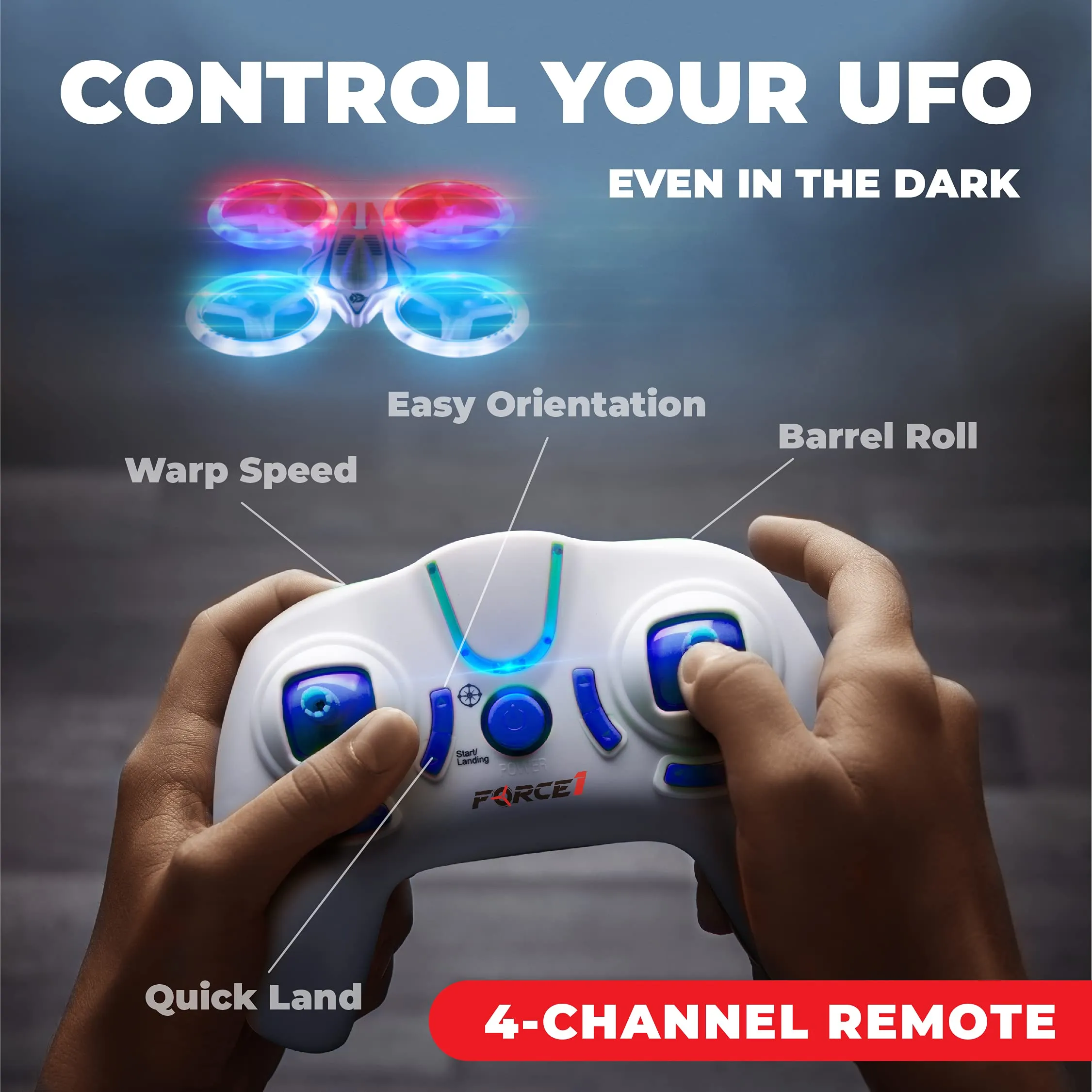 Force1 UFO 4000 Mini Drone for Kids - LED Remote Control Drone, Small RC Quadcopter for Beginners, 2.4GHz Remote Control, 360 Flips, 2 Speed UFO Drone, 2 RC Drone Toy Batteries, Flying Drones for Kids