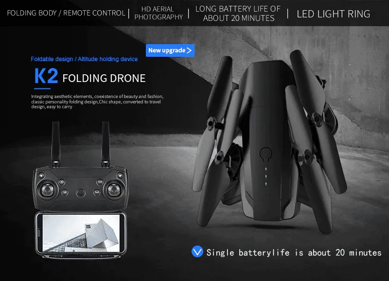 High Quality Foldable Drone Dual 4k & 1080p Hd Camera Quad Copter