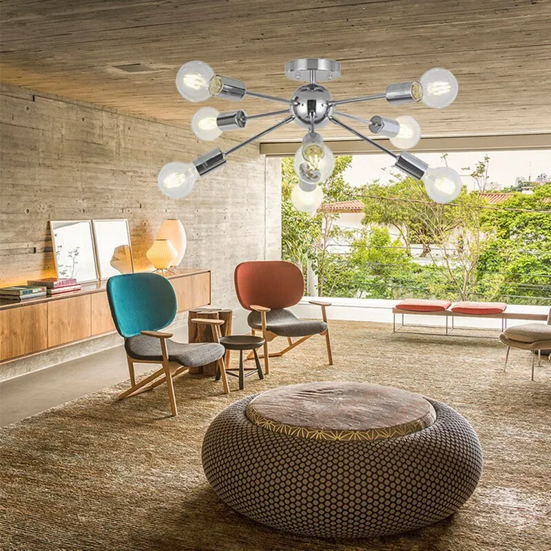 Industrial Modern Minimalist Creative Design LED E27 Wrought Iron Plating Ceiling Lamp Lobby Store Living Room Hotel Cafe Bar