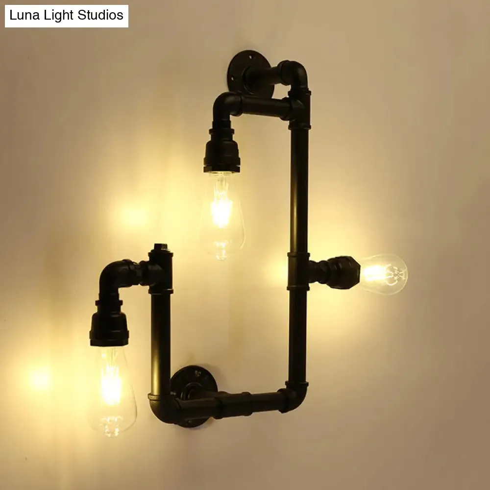 Industrial Twisted Pipe Wall Sconce - 3-Head Iron Wall Mounted Light Fixture in Black, Ideal for Restaurants