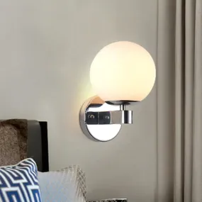 Industrial Wall Sconce with Opal Glass and 1 Light - Chrome/Gold Finish for Bedroom Lighting