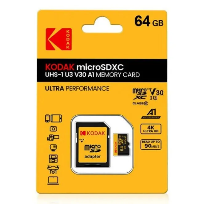 Kodak Micro SD Card Memory Card Class 10 64GB U3 4K High Speed Cartao De Memoria Flash Memory TF Mecard C10