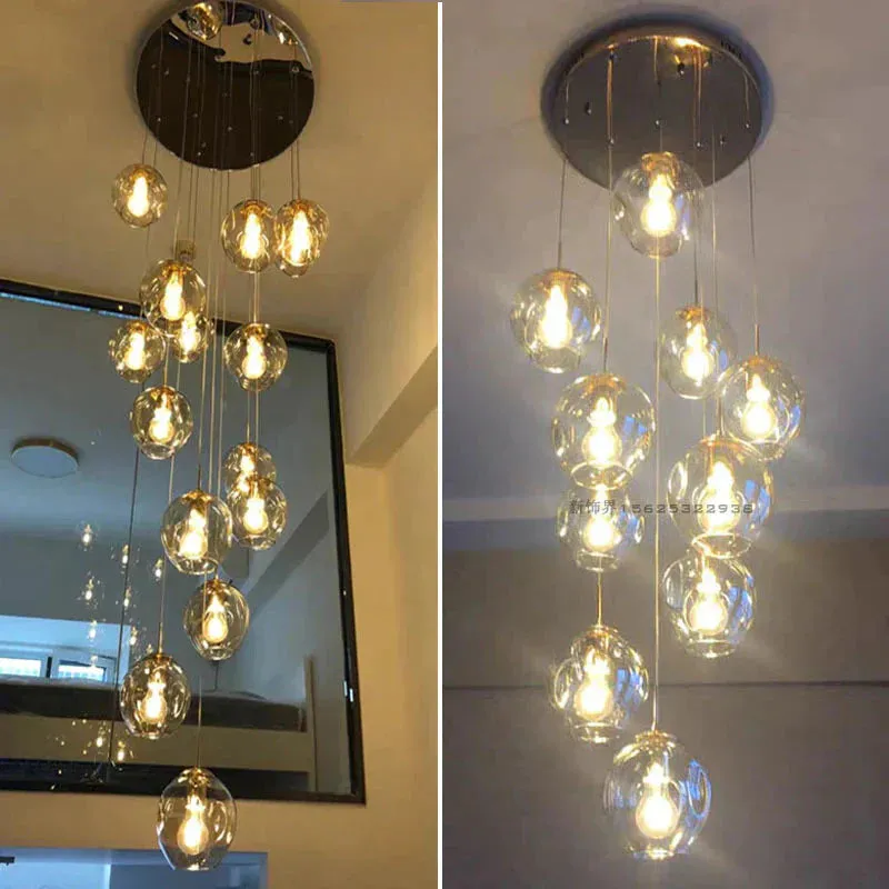 LED Duplex Staircase Chandelier Villa Hotel Revolving Living Room Modern Simple Creative Loft Small Apartment Lamp