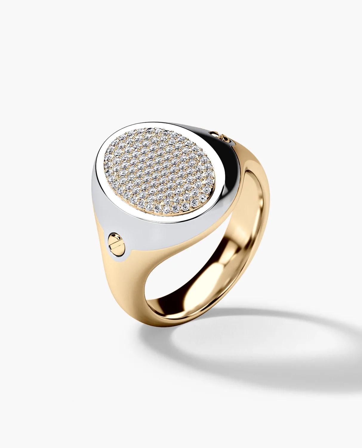 LODESTAR Two-Tone Gold Signet Ring with 0.55ct Pave Diamonds