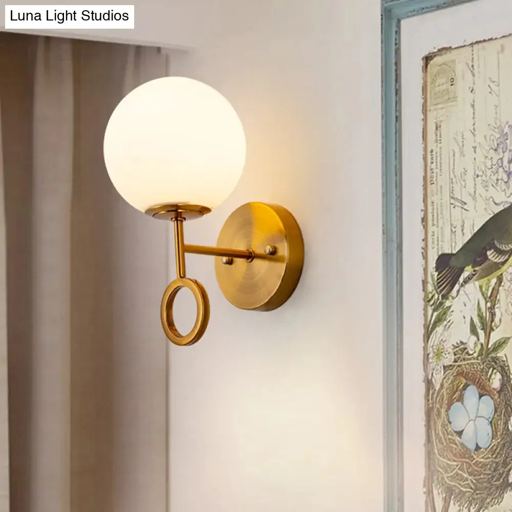 Minimalist Brass Wall Mounted Sconce with Cream Glass Shade - Global 1-Light Lamp