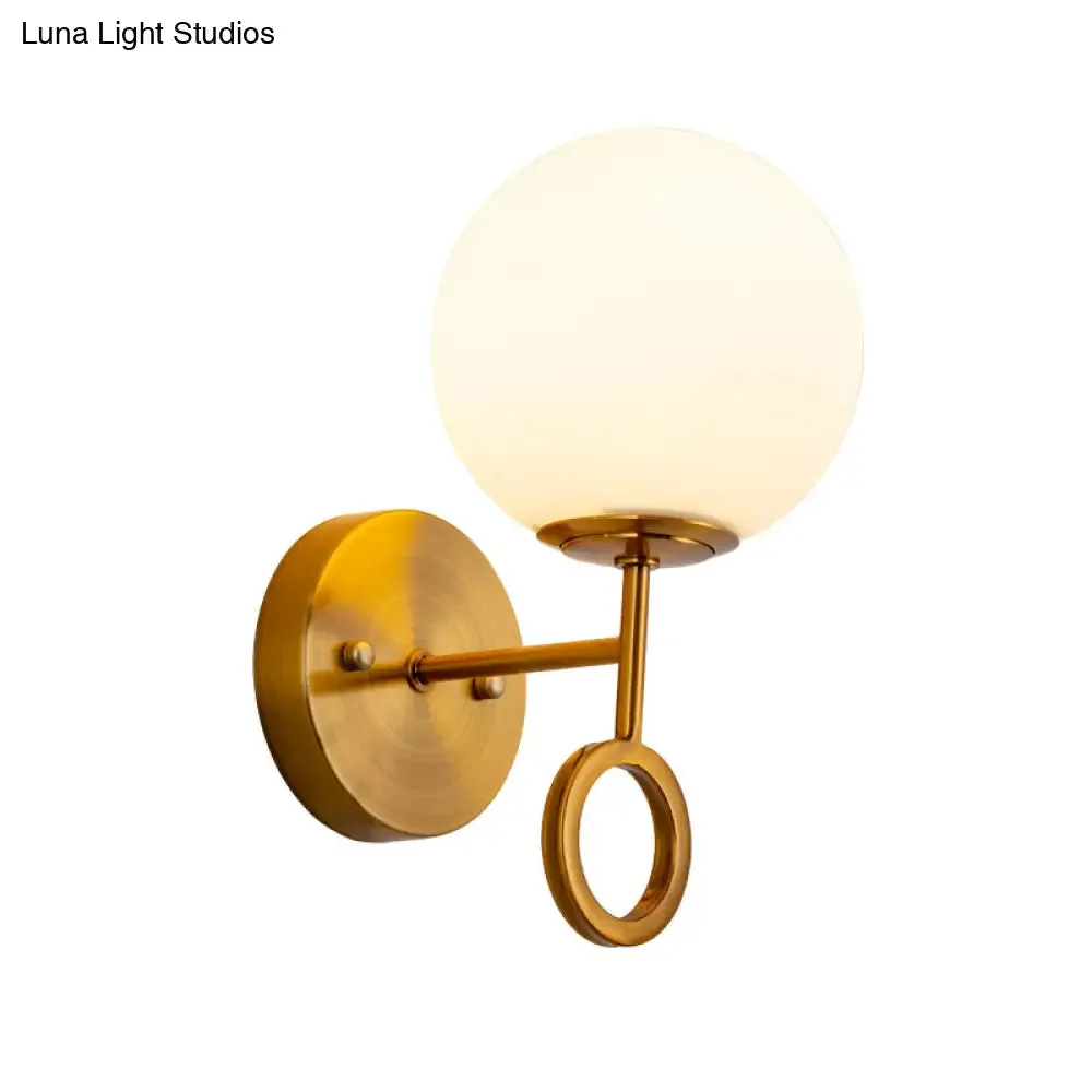 Minimalist Brass Wall Mounted Sconce with Cream Glass Shade - Global 1-Light Lamp