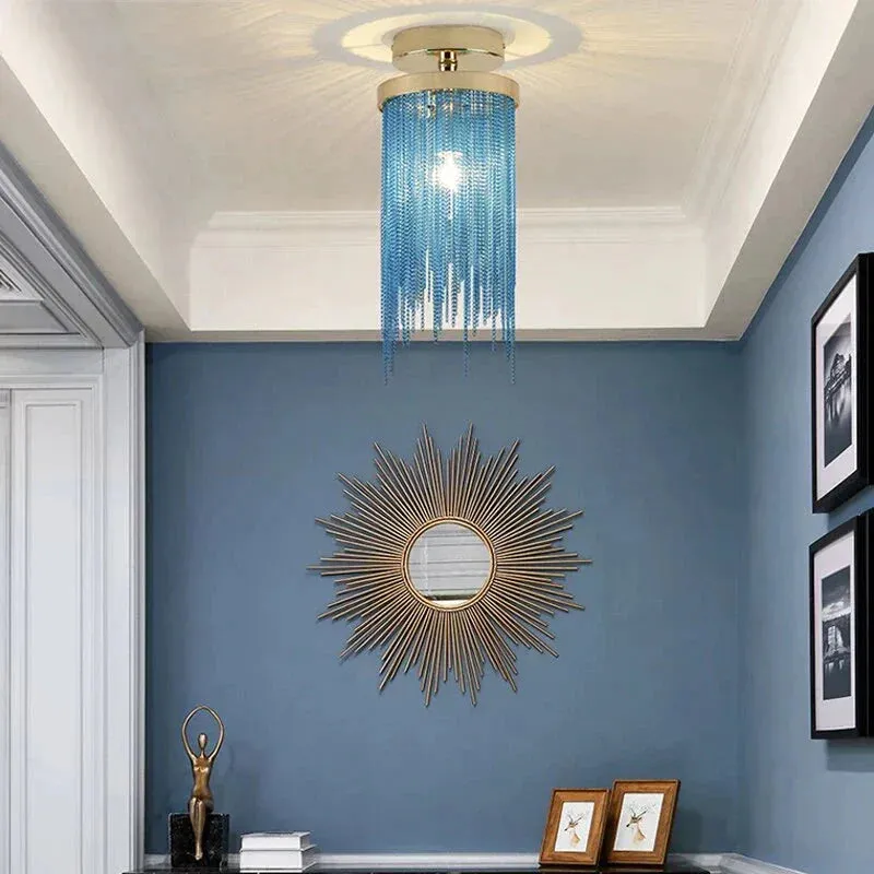 Modern Ceiling Light For Bar Ceiling Lamp Dining Room Simple Silver Golden Blue Green Waterfall Lamps Vintage Metal Lights Foyer