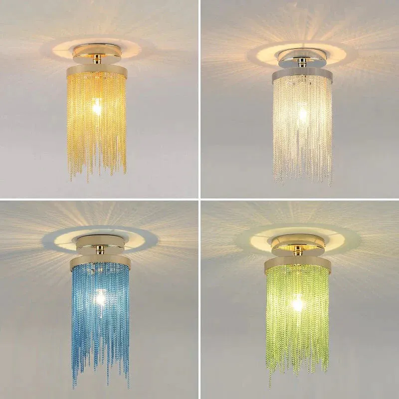 Modern Ceiling Light For Bar Ceiling Lamp Dining Room Simple Silver Golden Blue Green Waterfall Lamps Vintage Metal Lights Foyer